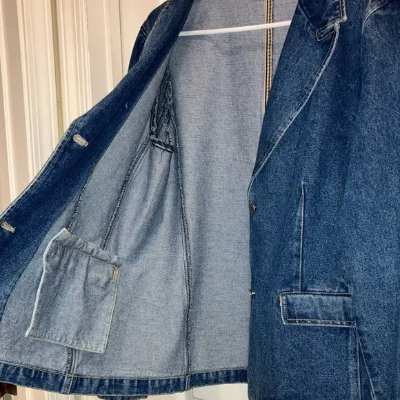 Bushwacker Denim Blazer Jacket Women’s Size 16 Blue Jean Coat 100% Cotton Fall - Picture 6 of 7